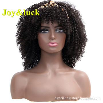 Hairband Wigs For Black Women Ladies Wholesale Scarf Shoulder Length Black Short Afro Kinky Curly Headband Wig Synthetic Wigs